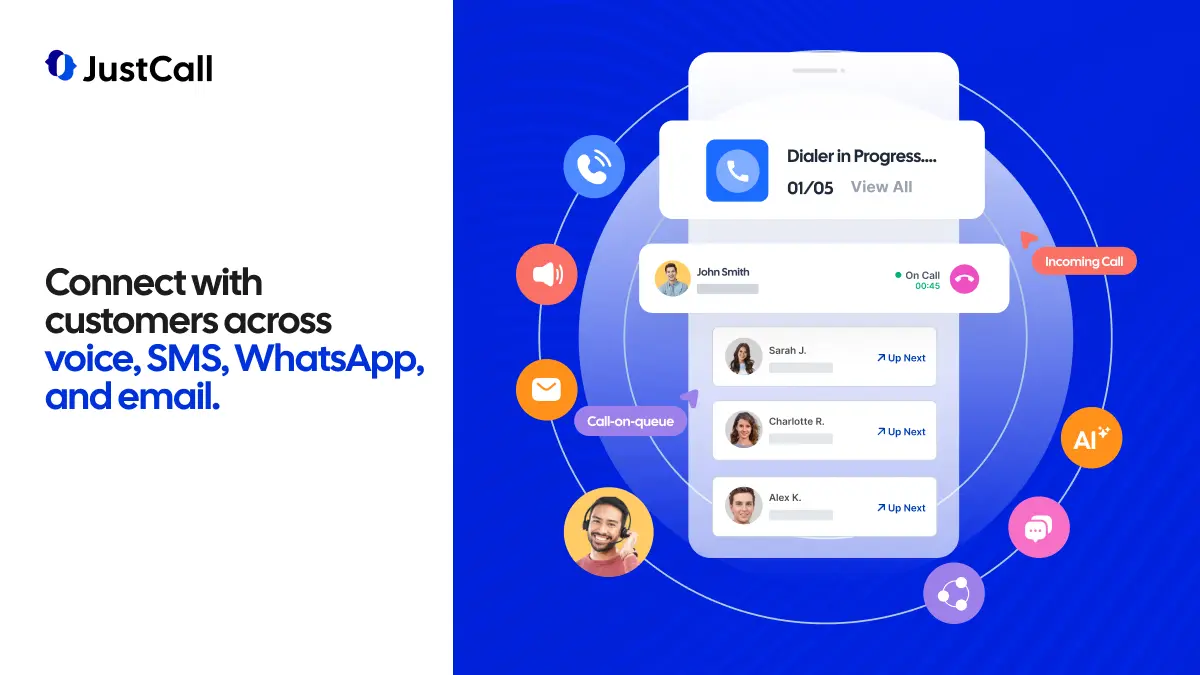 JustCall product hero — unified communications workspace